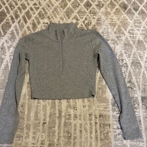Sunday Best Gray Cropped Quarter-Zip Sweatshirt